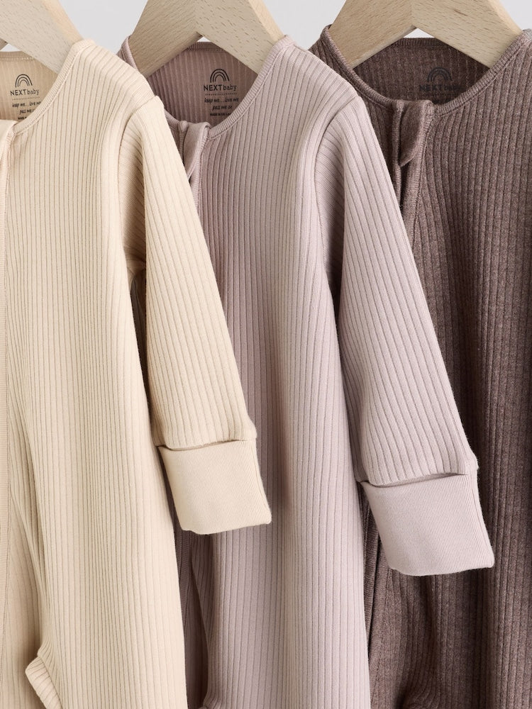 Chocolate Brown 3 Pack Baby Sleepsuits (0mths-3yrs)