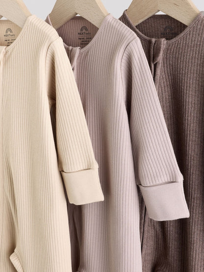 Chocolate Brown 3 Pack Baby Sleepsuits (0mths-3yrs)