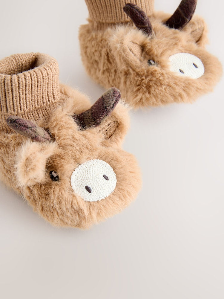 Tan Brown Hamish The Highland Cow Baby Sock Top Boots (0-18mths)
