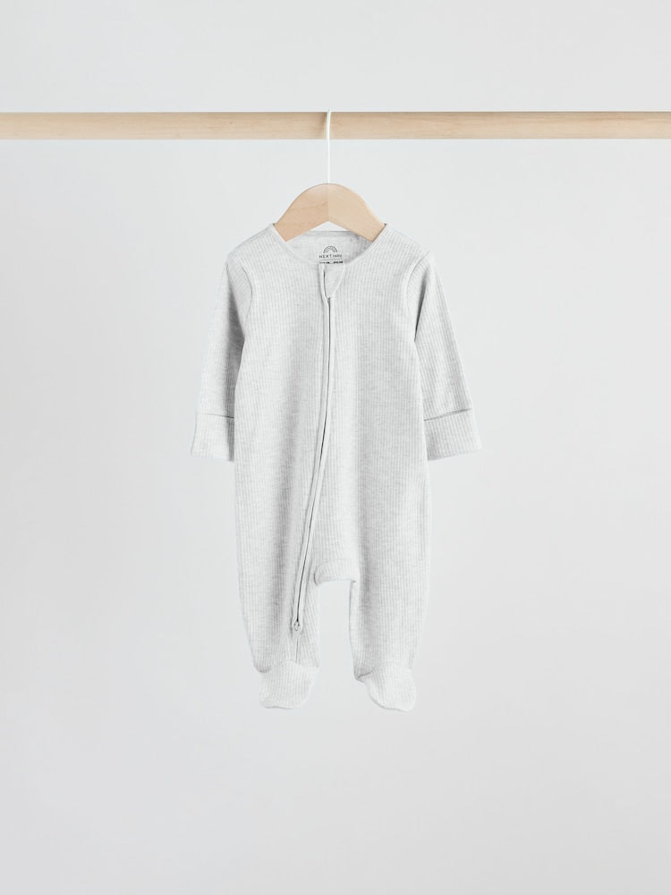 Neutral 5 Pack Two Way Zip Footed Baby Sleepsuits (0-2yrs)