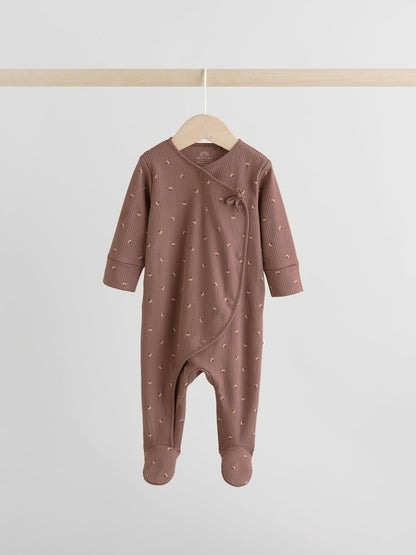 Brown Ditsy Floral Baby Sleepsuits 3 Pack (0-2yrs)