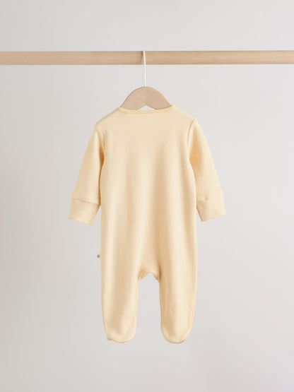 Yellow 3 Pack Baby Sleepsuits
