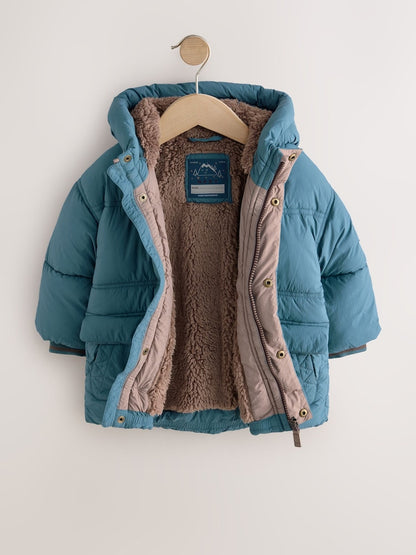 Blue Borg Lined Padded Shower Resistant Coat (3mths-7yrs)