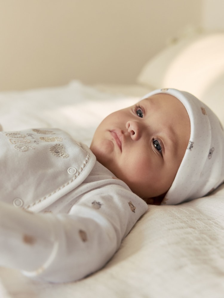 White Born in 2026 Baby Sleepsuit & Hat Set (0-9mths)