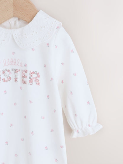 White Little Sister Family Baby Sleepsuit (0-2yrs)
