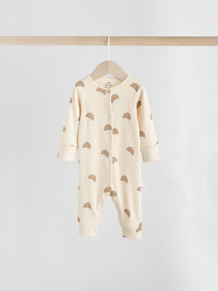 Neutral Croissant Breakfast Baby Footless Sleepsuits 3 Pack