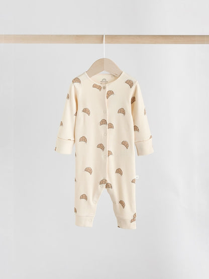 Neutral Croissant Breakfast Baby Footless Sleepsuits 3 Pack