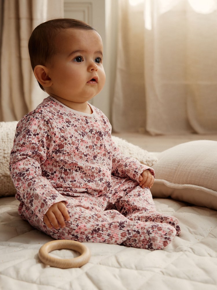 Pink/Rust Ditsy Floral 5 Pack Baby Sleepsuits (0-2yrs)