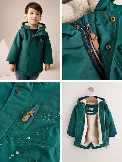 Forest Green Waterproof Borg Lined Parka Coat (3mths-7yrs)