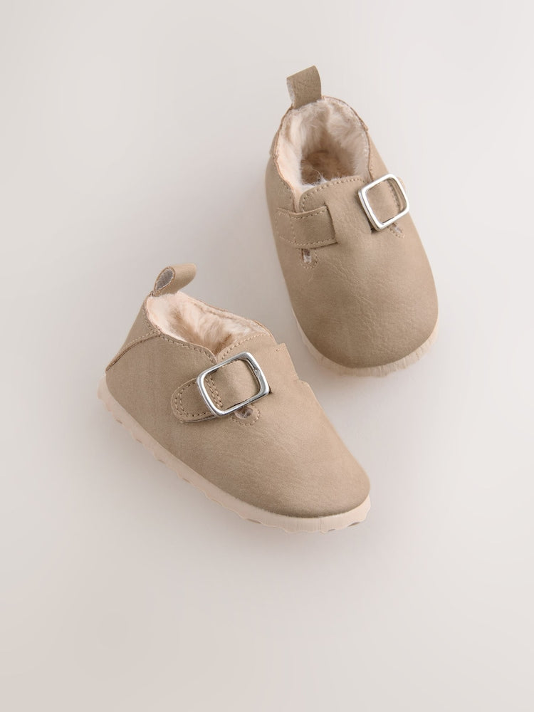 Beige Baby Faux Fur Lined Clog Shoes (0-24mths)