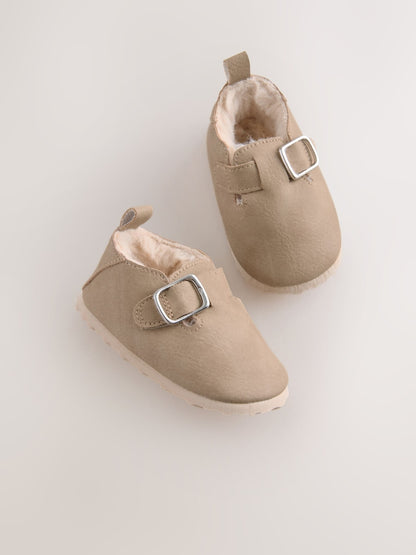 Beige Baby Faux Fur Lined Clog Shoes (0-24mths)