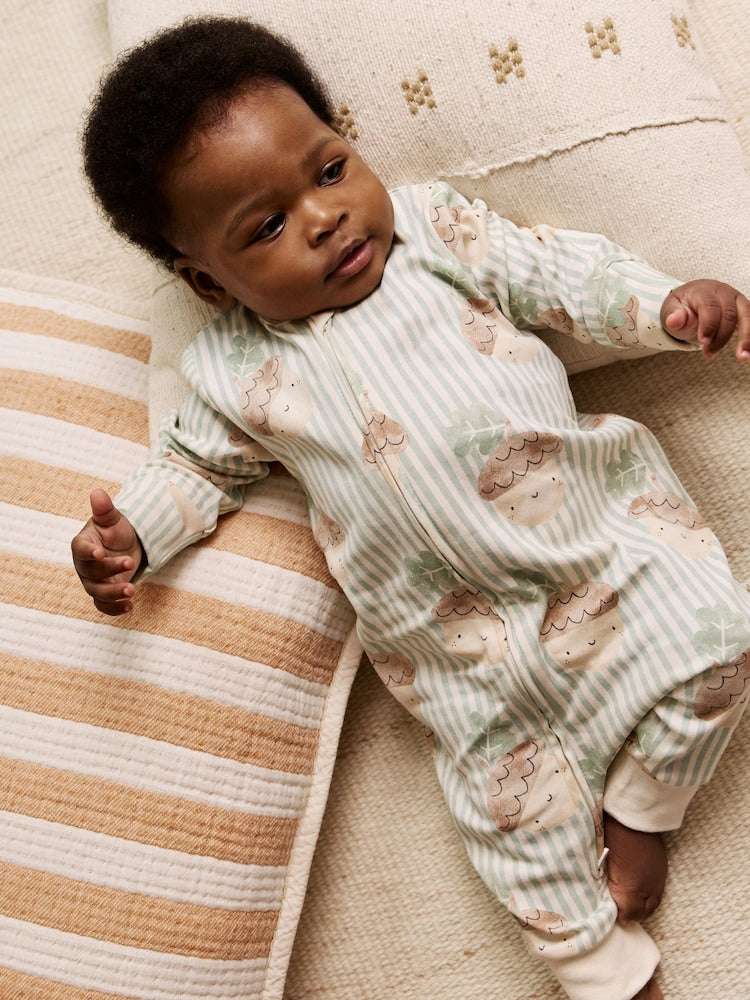 Cream Autumn Pumpkin Two Way Zip Footless Baby Sleepsuits