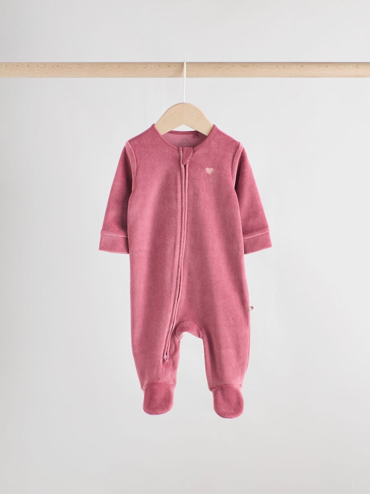 Pink Velour Baby Sleepsuits 2 Pack (0mths-2yrs)