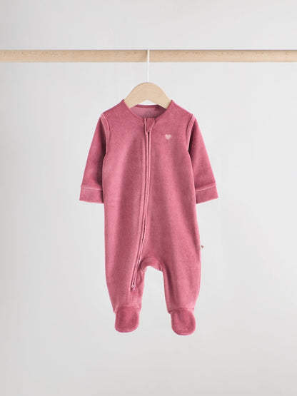 Pink Velour Baby Sleepsuits 2 Pack (0mths-2yrs)