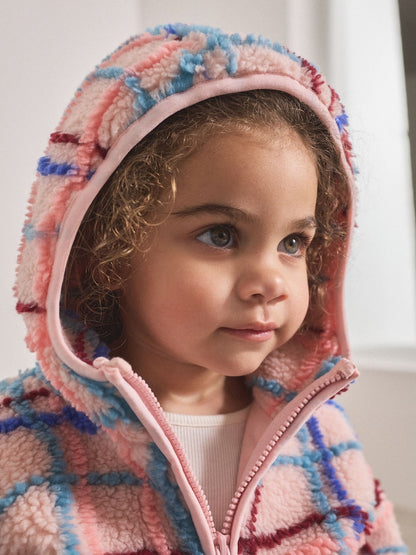Pink Grid Print Zip Through Fleece (3mths-7yrs)