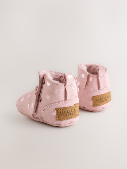 Pink Heart Suede Baby Pull-On Boots (0-24mths)