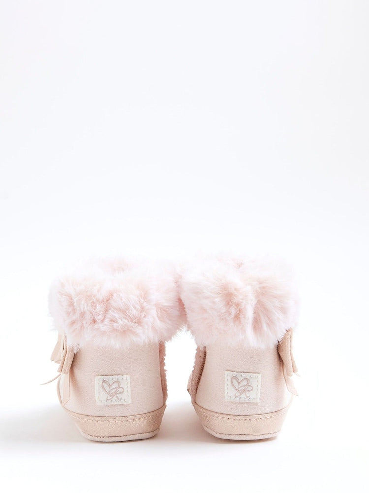 River Island Pink Bow Suedette Booties