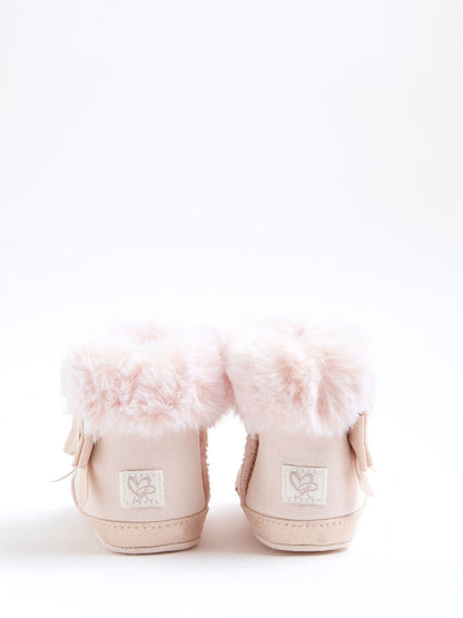 River Island Pink Bow Suedette Booties