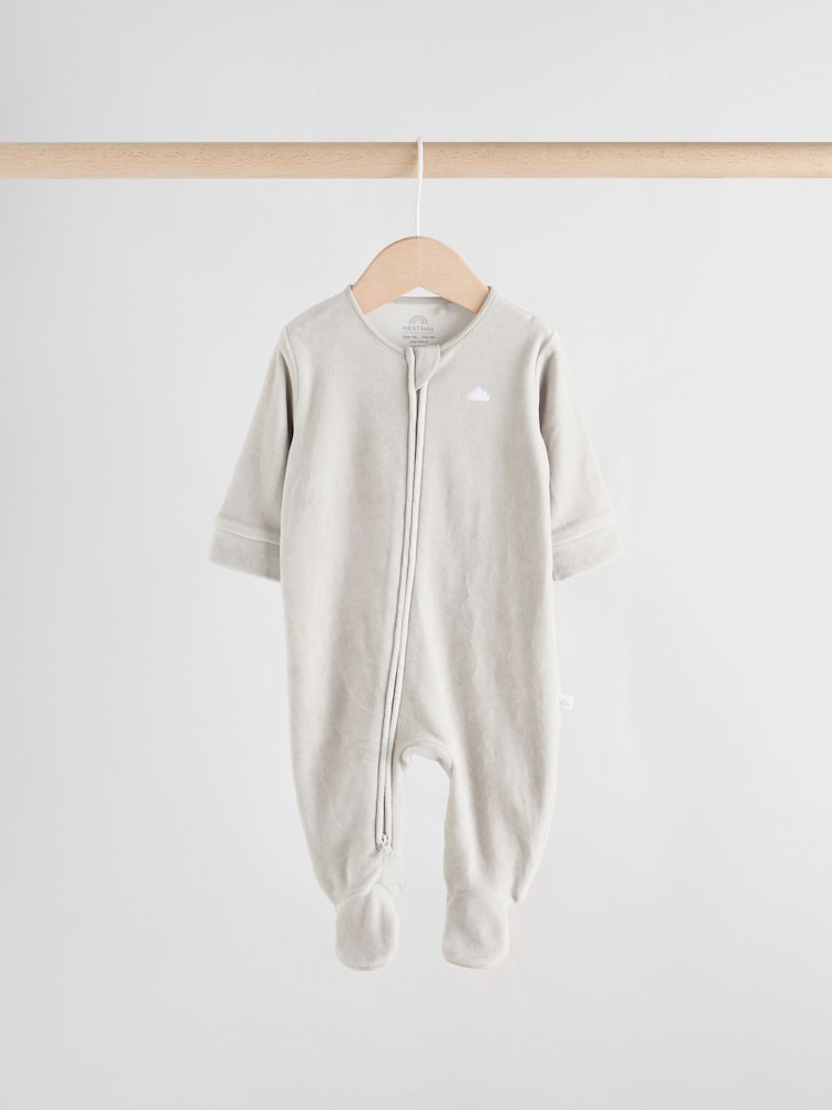 Grey Velour Two Way Zip Baby Sleepsuits 2 Pack (0-2yrs)