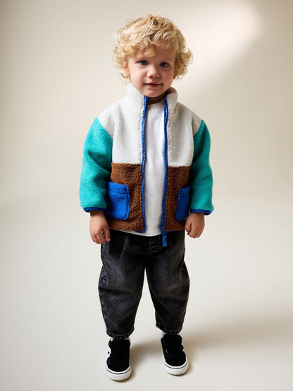 Colourblock Plain Funnel Neck Fleece Zip Through Fleece