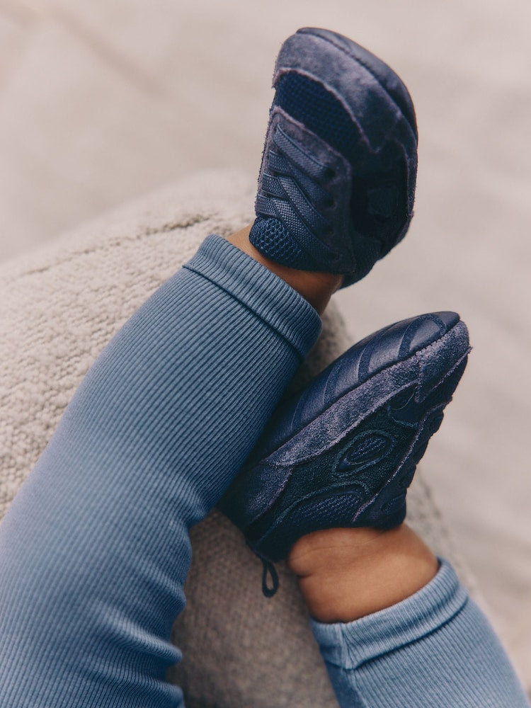 Blue Navy Baby Elastic Lace Slip-Ons Trainers (0-2mths)