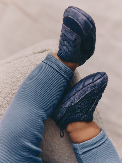 Blue Navy Baby Elastic Lace Slip-Ons Trainers (0-2mths)