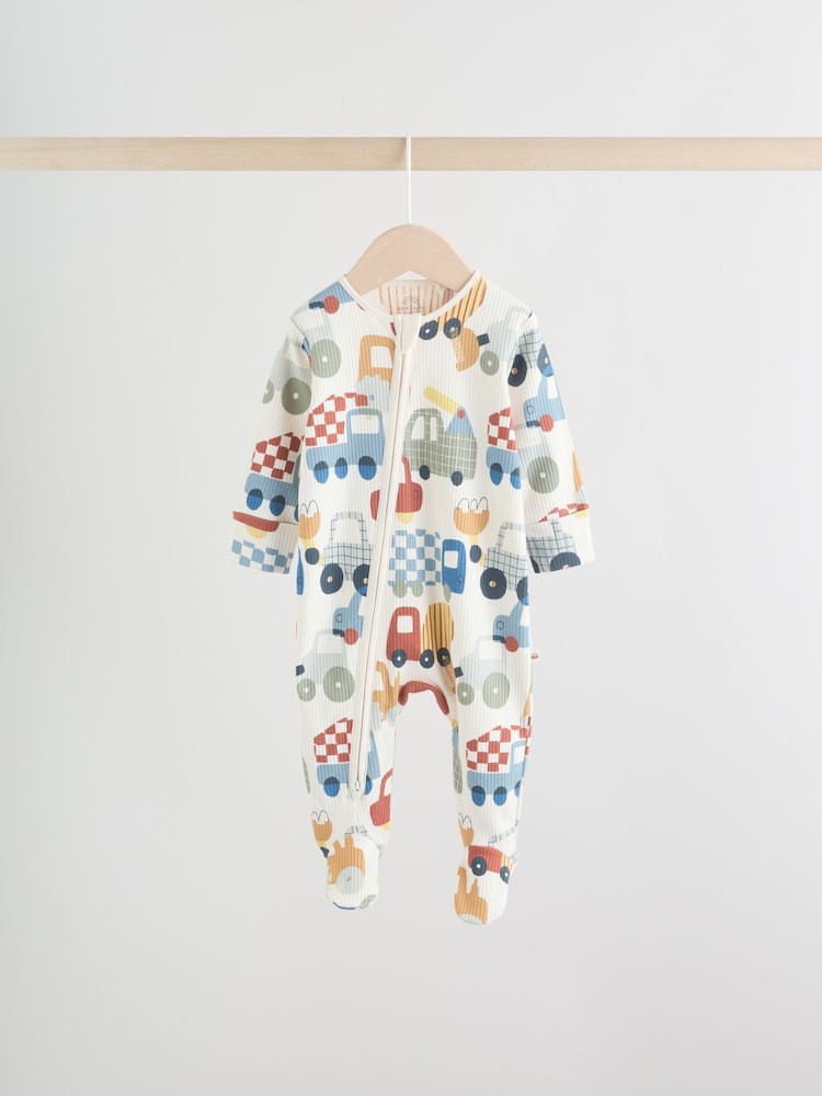 Multi Transport Two Way Zip Baby Sleepsuits 3 Pack (0mths-2yrs)