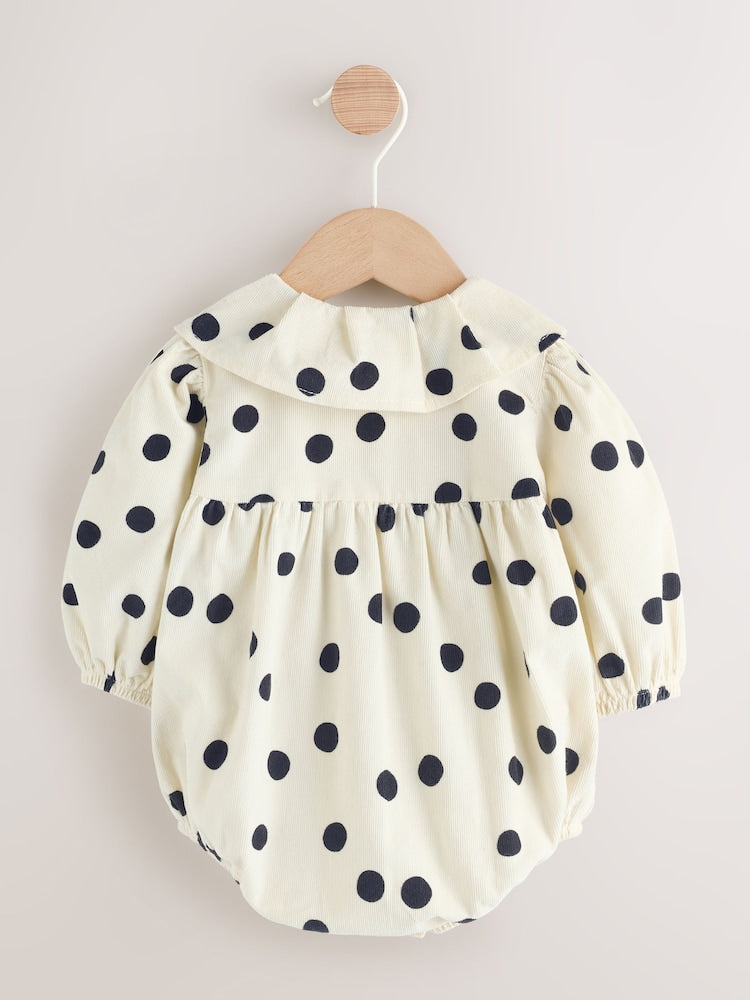 Cream/Charcoal Polka Dot Baby Bloomer Rompers Set 2 Piece with