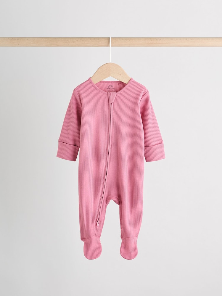 Pink 3 Pack Two Way Zip Baby Sleepsuits (0-2yrs)
