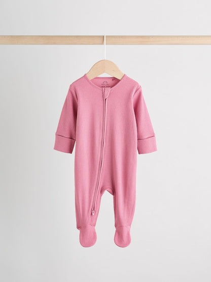 Pink 3 Pack Two Way Zip Baby Sleepsuits (0-2yrs)