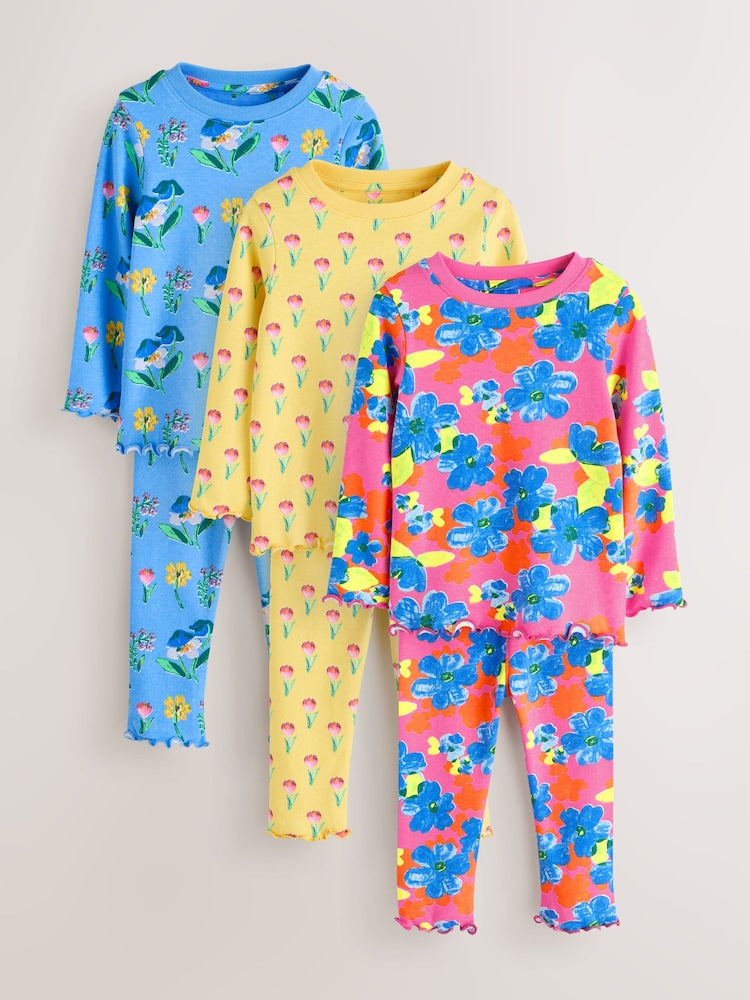 Pink/Blue Bright Floral Snuggle Pyjamas 3 Pack (9mths-16yrs)