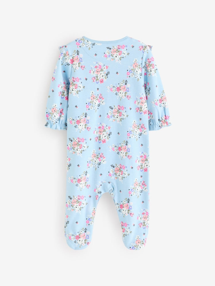 Blue Cath Kidston Floral Baby 100% Cotton Sleepsuits 3 Pack
