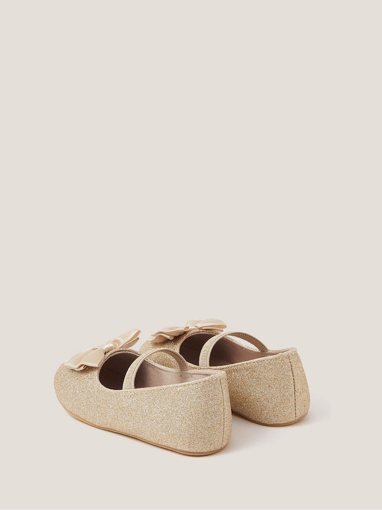 Monsoon Gold Baby Bow Glitter Walker Shoes