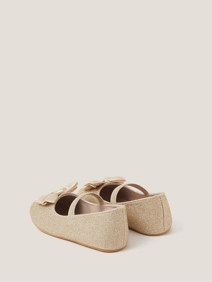 Monsoon Gold Baby Bow Glitter Walker Shoes