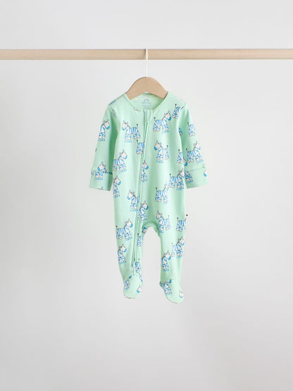 Multi Cotton Two Way Zip Baby Sleepsuits 5 Pack (0-2yrs)