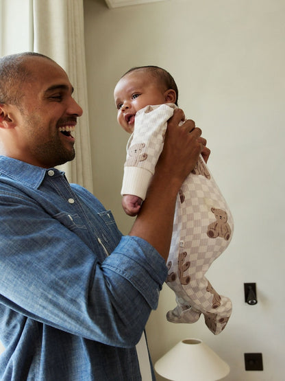 Brown Bear Print Two Way Zip Baby Sleepsuits 4 Pack (0mths-2yrs)