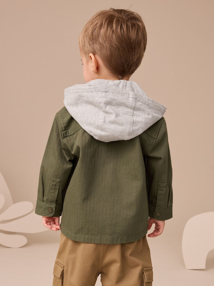 Khaki Green Hooded Overshirt and T-Shirt Set 2 Piece (3mths-7yrs)