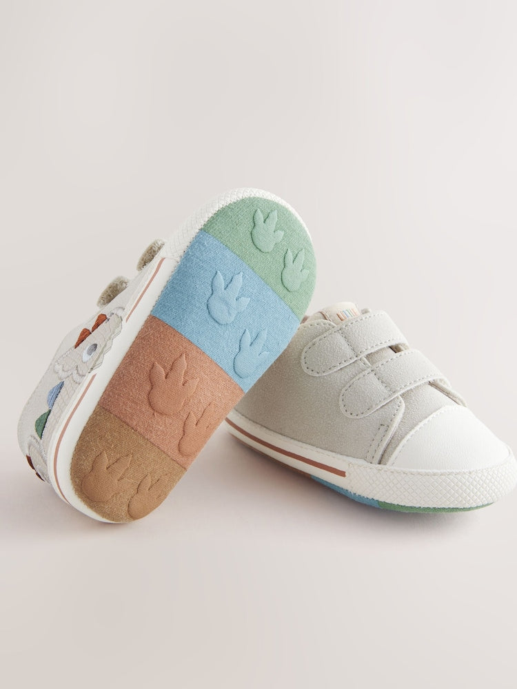 Grey Dino Two Strap Baby Trainers (0-24mths)