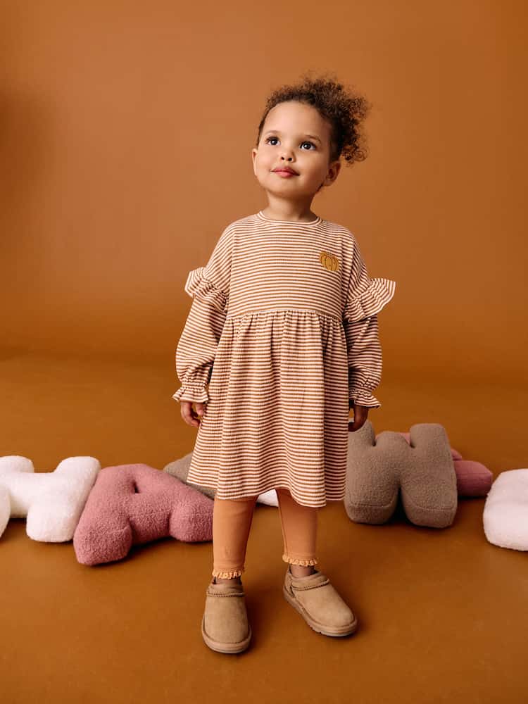 Orange Pumpkin Long Sleeve Dress and Leggings Set (3mths-
