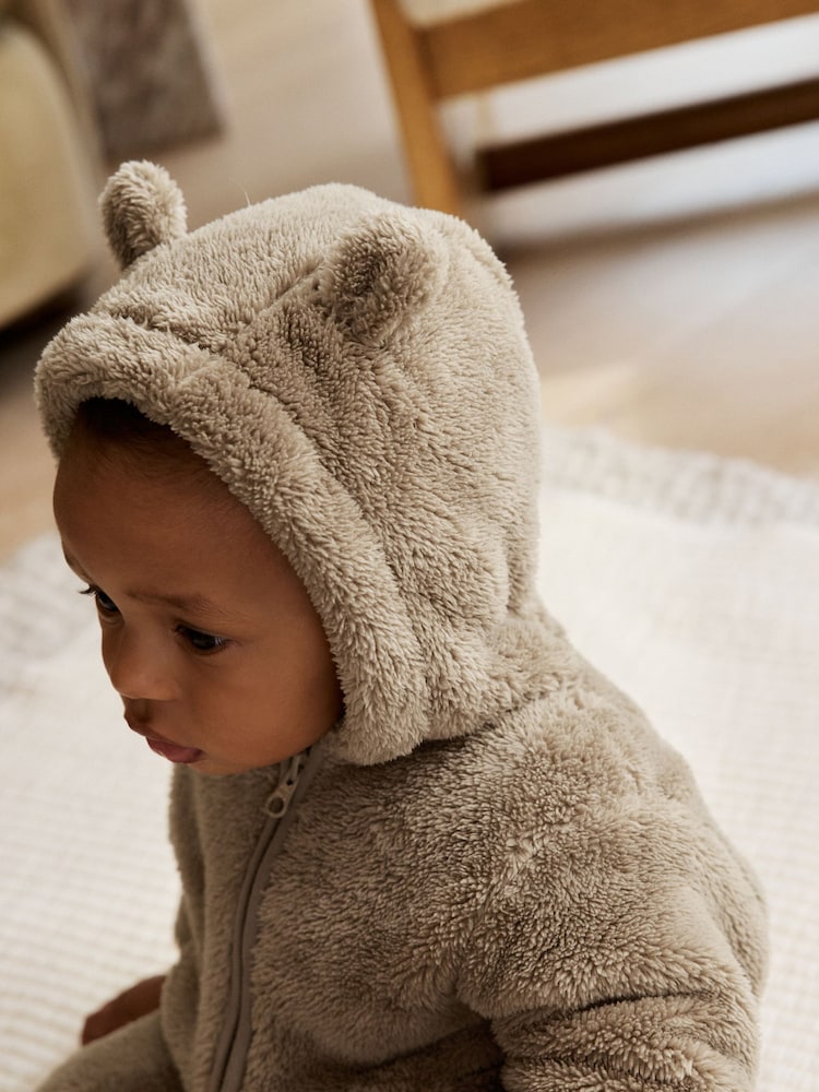 Mink Brown Fleece Baby Pramsuit