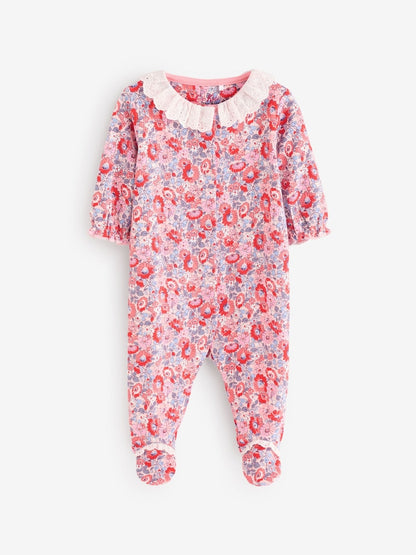Blue Cath Kidston Floral Baby 100% Cotton Sleepsuits 3 Pack