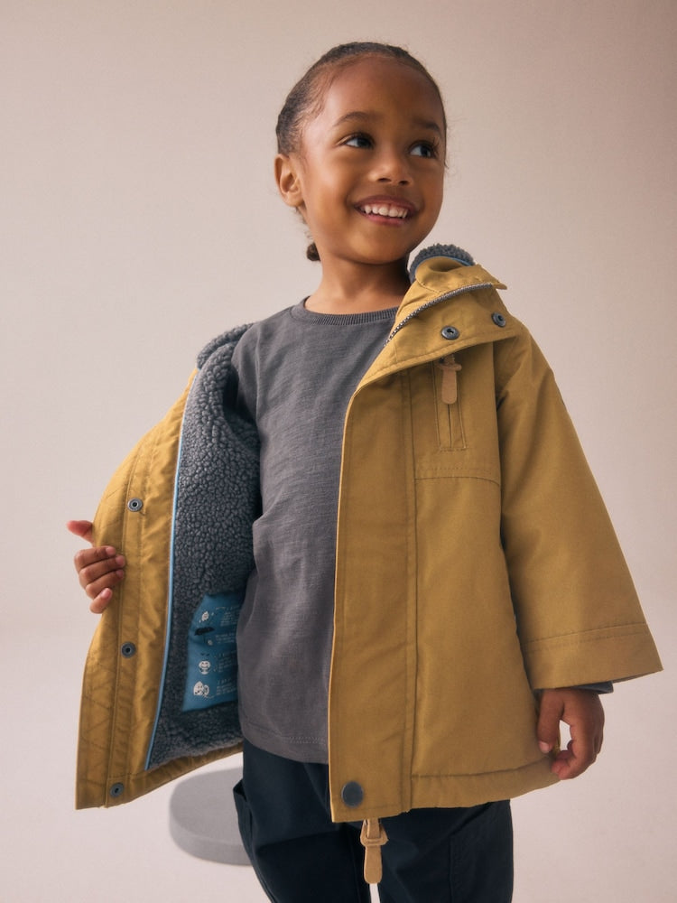 Ochre Yellow Waterproof Borg Lined Parka Coat (3mths-7yrs)
