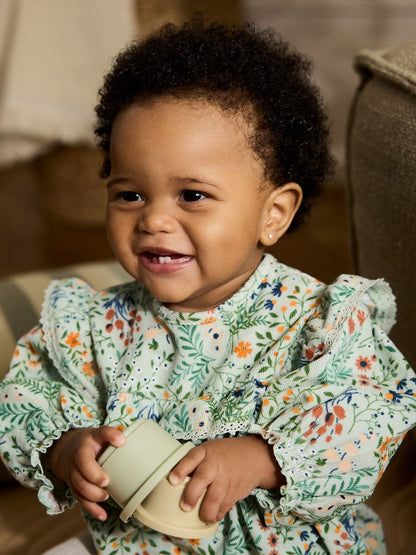 Green Floral Baby Bloomer Rompers Set 2 Piece with Tights