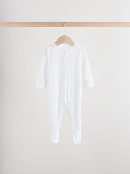 White Pointelle Baby Sleepsuits 3 Pack (0-18mths)