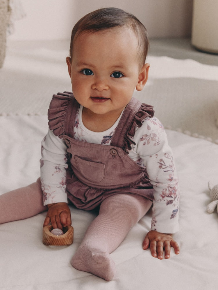 Purple/ White Cord Baby Romper and Long Sleeve Bodysuit and