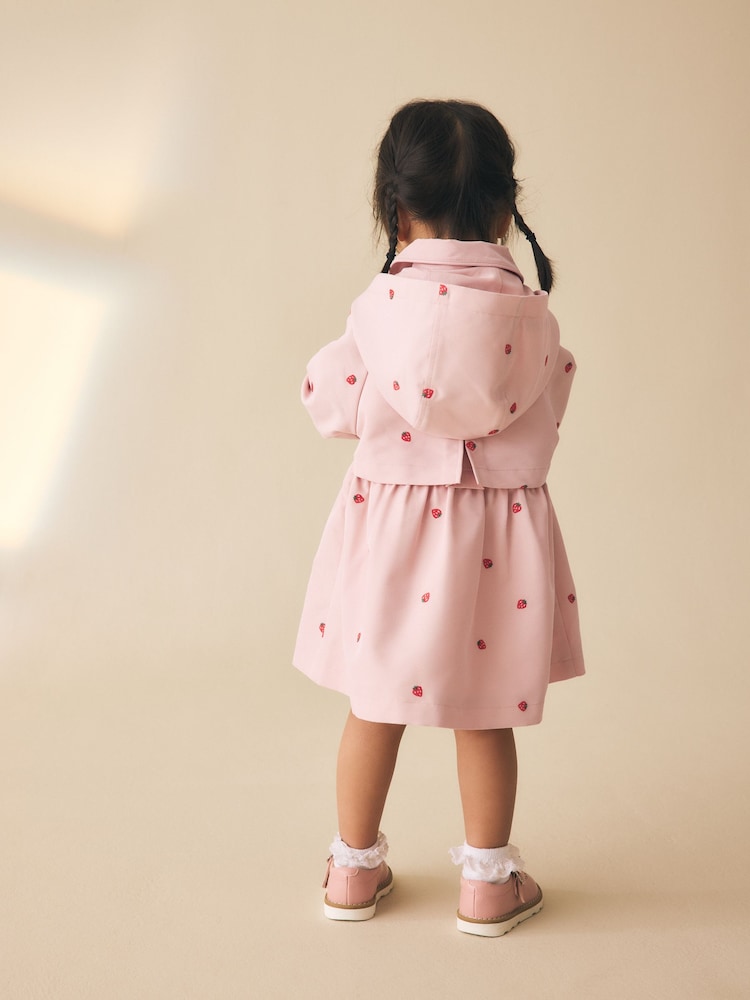 Pink Embroidery Shower Resistant Button Front Coat