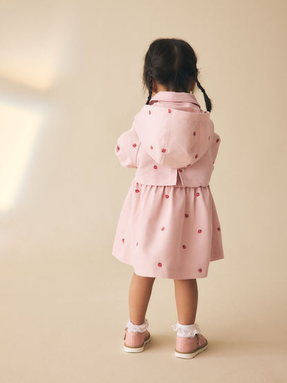 Pink Embroidery Shower Resistant Button Front Coat