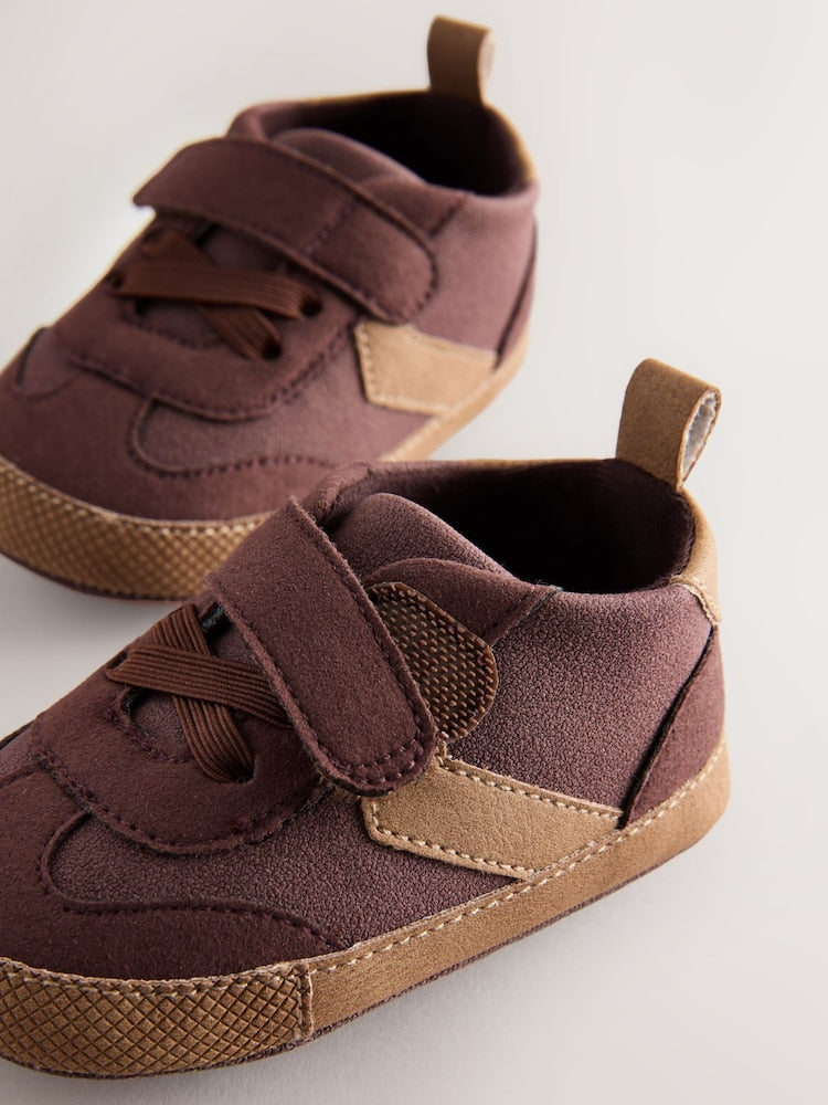 Brown Chocolate Baby Touch Fastening Elastic Lace Chevron Trainers (0-2mths)