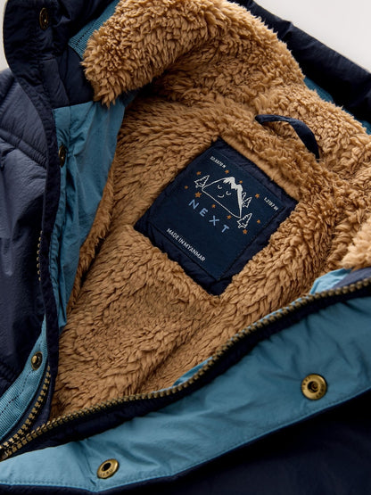 Navy Borg Lined Padded Shower Resistant Coat (3mths-7yrs)