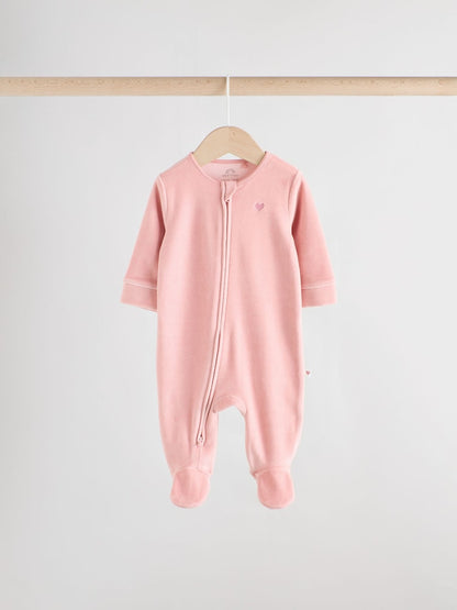Pink Velour Baby Sleepsuits 2 Pack (0mths-2yrs)